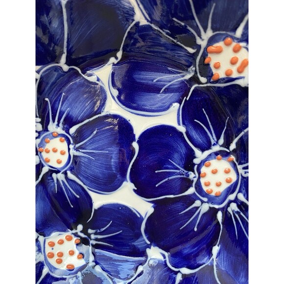 Vintage Ceramicas Anoru Spain Hand painted Floral Bowls Blue And White Snack Set - Picture 5 of 9